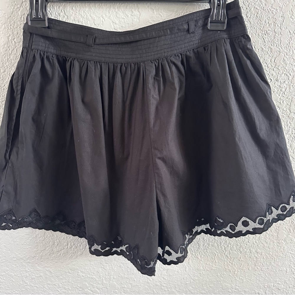 Ulla Johnson Black Cotton Tie Waist Shorts Lace Trim Size 0 - Picture 6 of 12